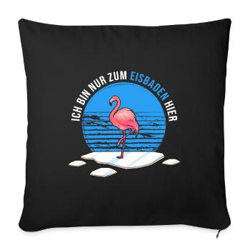 Winterbaden Winterbader-Flamingo geht Eisbaden - Sofakissenbezug 45 x 45 cm - Schwarz - Vorne