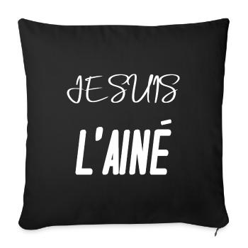 Je suis l'ainé plus vieux enfant fratrie tshirt - Housse de coussin décorative 45 x 45 cm - noir - Devant