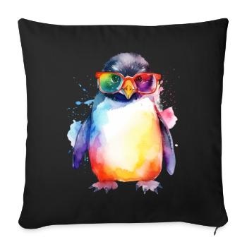 Colorful cool penguin with sunglasses - Sofa pillowcase 17,3'' x 17,3'' (45 x 45 cm) - black - Front