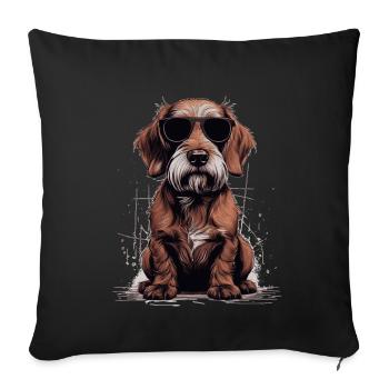 Wire-haired dachshund with sunglasses for dachshund fans - Sofa pillowcase 17,3'' x 17,3'' (45 x 45 cm) - black - Front