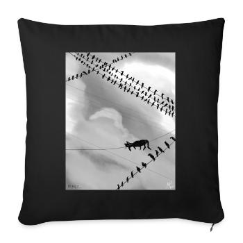 Monochrome Katze auf Stromleitungen - Sofakissenbezug 45 x 45 cm - Schwarz - Vorne