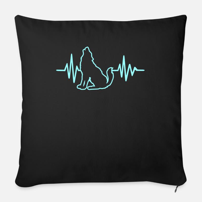 WOLF HERZSCHLAG TSHIRT GESCHENKIDEE TIER LUSTIG - Sofakissenbezug 45 x 45 cm - Schwarz