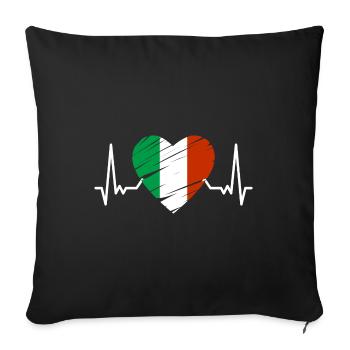 Drapeau de l’Italie Heartbeat Coeur du drapeau italien - Housse de coussin décorative 45 x 45 cm - noir - Devant