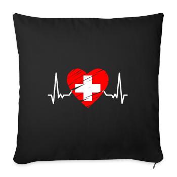 Switzerland Flag Heartbeat Cross Pulse ECG Swiss - Sofa pillowcase 17,3'' x 17,3'' (45 x 45 cm) - black - Front