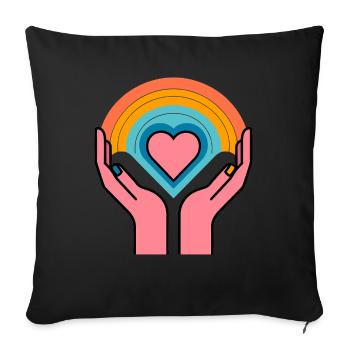 Signe de la main main coeur signe d’amour arc-en-ciel - Housse de coussin décorative 45 x 45 cm - noir - Devant