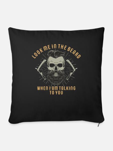 Biker Shirt Hipster Skull Look me in the beard - Sofakissenbezug 45 x 45 cm - Schwarz