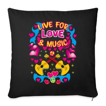20 Live for Love and Music Herzen Gitarren Peace - Sofakissenbezug 45 x 45 cm - Schwarz - Vorne