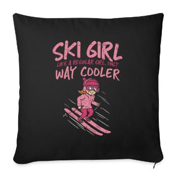 Fille de ski de sport d'hiver - Housse de coussin décorative 45 x 45 cm - noir - Devant