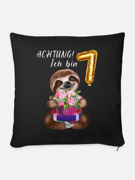 Ich bin sieben Faultier zum 7. Geburtstag - Sofakissenbezug 45 x 45 cm - Schwarz