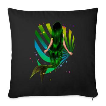 Sirène Arc-en-ciel vert Coquillage Mer - Housse de coussin décorative 45 x 45 cm - noir - Devant