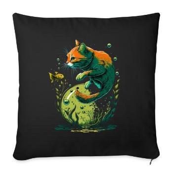 Fantasy Cat Playing with Gold Fish - Sofa pillowcase 17,3'' x 17,3'' (45 x 45 cm) - black - Front