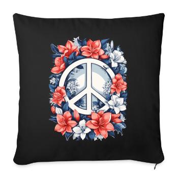Friedenszeichen mit Blumen - Sofakissenbezug 45 x 45 cm - Schwarz - Vorne