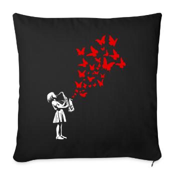 Mädchen spielt Saxophon im Streetart Stil - Sofakissenbezug 45 x 45 cm - Schwarz - Vorne