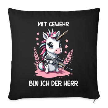 Licorne avec fusil de chasse - Housse de coussin décorative 45 x 45 cm - noir - Devant