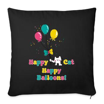 Chat heureux, baloons heureux - Housse de coussin décorative 45 x 45 cm - noir - Devant