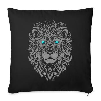 Silver lion with blue eyes and leaf pattern - Sofa pillowcase 17,3'' x 17,3'' (45 x 45 cm) - black - Front