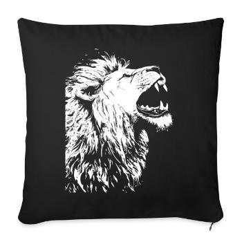 Tête de lion majestueuse en noir et blanc - Housse de coussin décorative 45 x 45 cm - noir - Devant