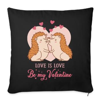 Be my Valentine – Aimez les hérissons avec des cœurs - Housse de coussin décorative 45 x 45 cm - noir - Devant