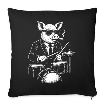 Tambour Jazz Pig en costume - Housse de coussin décorative 45 x 45 cm - noir - Devant