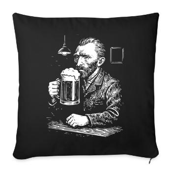 Van Gogh vintage buvant de la bière dans un pub - Housse de coussin décorative 45 x 45 cm - noir - Devant