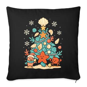 Arbre de Noël maritime avec étoile de mer et crabe - Housse de coussin décorative 45 x 45 cm - noir - Devant