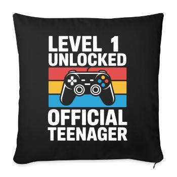 Level 1 Freigeschaltetes Geburtstags-Gamer-Geschenk - Sofakissenbezug 45 x 45 cm - Schwarz - Vorne