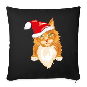 Cute peeking ginger cat in Christmas hat - Sofa pillowcase 17,3'' x 17,3'' (45 x 45 cm) - black - Front