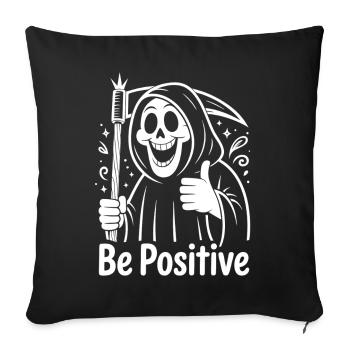 Dessin animé de la Faucheuse Soyez Positif - Housse de coussin décorative 45 x 45 cm - noir - Devant