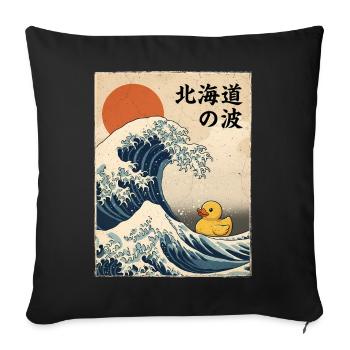 Grande vague japonaise de canard en caoutchouc style Hokkaido - Housse de coussin décorative 45 x 45 cm - noir - Devant