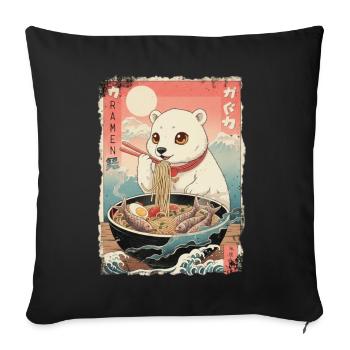 Anime de ramen sur l’ours polaire Kawaii - Housse de coussin décorative 45 x 45 cm - noir - Devant