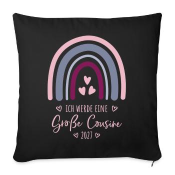 Ich werde eine Große Cousine 2027 Regenbogen  - Sofakissenbezug 45 x 45 cm - Schwarz - Vorne