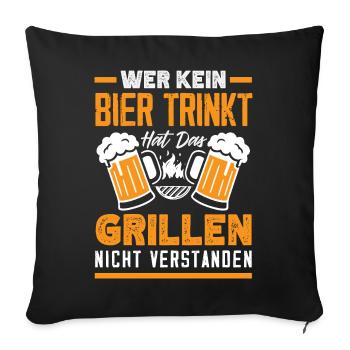 Grillmeister Geschenk Fleisch Wurst & Bier - Sofakissenbezug 45 x 45 cm - Schwarz - Vorne