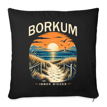Borkum Nordsee Retro Leuchtturm Dünen Küstenmotiv - Sofakissenbezug 45 x 45 cm - Schwarz - Vorne