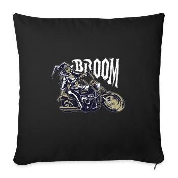 Sorcière sur moto avec bruit de moteur est appelé balai - Housse de coussin décorative 45 x 45 cm - noir - Devant