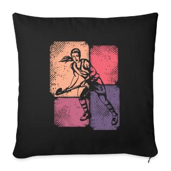 Joueuse de hockey sur gazon Joueuse de hockey féminin - Housse de coussin décorative 45 x 45 cm - noir - Devant