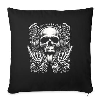 Tête de mort rocker - Housse de coussin décorative 45 x 45 cm - noir - Devant