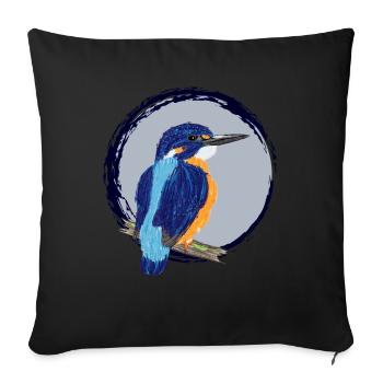Nettes Design mit einem Eisvogel III - Sofakissenbezug 45 x 45 cm - Schwarz - Vorne