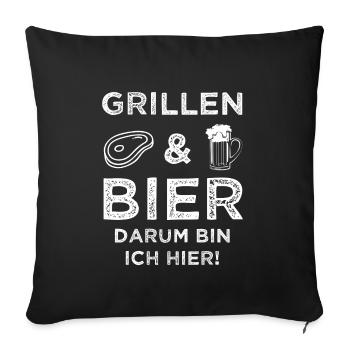 Grillen Grill BBQ Geschenk - Sofakissenbezug 45 x 45 cm - Schwarz - Vorne