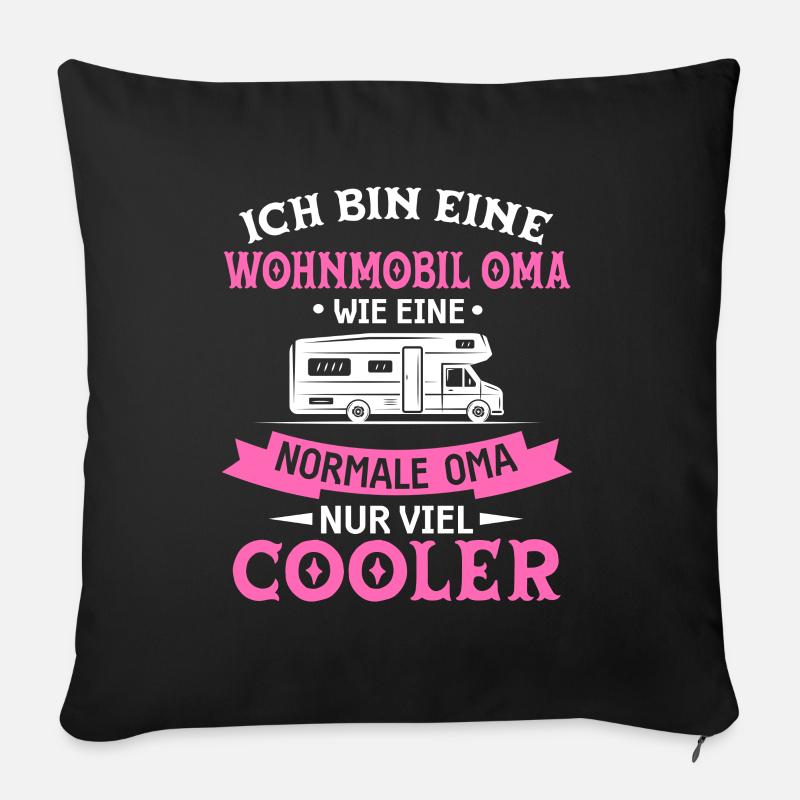 Wohnmobil Oma Wohnwagen Camping Geschenk - Sofakissenbezug 45 x 45 cm - Schwarz