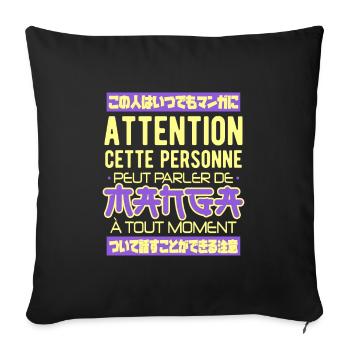 Manga Anime Japonais Humour Cadeau - Housse de coussin décorative 45 x 45 cm - noir - Devant