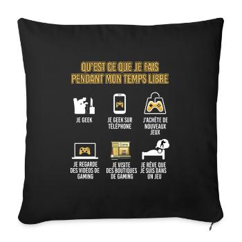 Mon temps libre de gamer - Housse de coussin décorative 45 x 45 cm - noir - Devant
