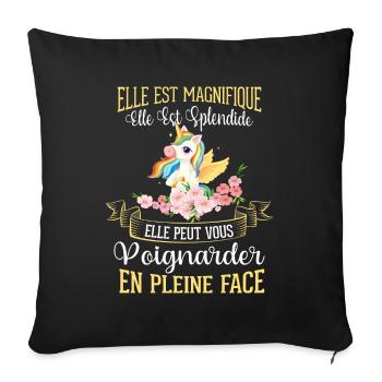 Licorne humour cadeau - Housse de coussin décorative 45 x 45 cm - noir - Devant