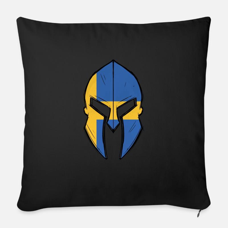 Drapeau de la Suède dans le casque du guerrier spartiate - Housse de coussin décorative 45 x 45 cm - noir