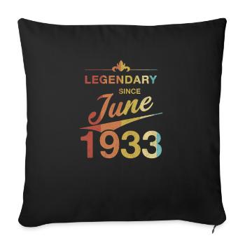 90e anniversaire Légendaire Juin 1933 Année 33 - Housse de coussin décorative 45 x 45 cm - noir - Devant