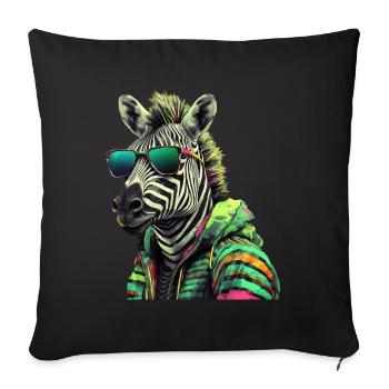 Zebra mit Sonnenbrille Bunt Coole Zebras Afrika - Sofakissenbezug 45 x 45 cm - Schwarz - Vorne