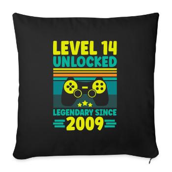 Niveau 14 débloqué 2009 Gaming 14th Birthday Gamer - Housse de coussin décorative 45 x 45 cm - noir - Devant