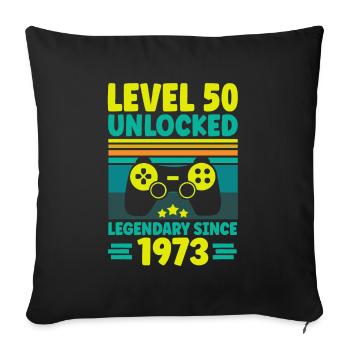 Level 50 Unlocked 1973 50th Birthday Gamer Gaming - Sofa pillowcase 17,3'' x 17,3'' (45 x 45 cm) - black - Front