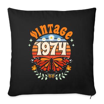 Papillon Année 1974 Femme 50 Ans Anniversaire - Housse de coussin décorative 45 x 45 cm - noir - Devant