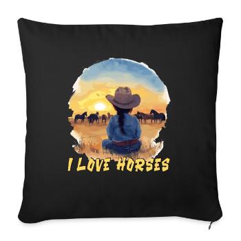 Pferd Pferde Reiten Reiterin Horsegirl Sunset - Sofakissenbezug 45 x 45 cm - Schwarz - Vorne