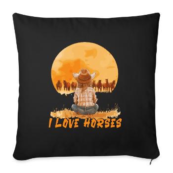 Pferd Pferde Reiten Reiterin I LOVE HORSES - Sofakissenbezug 45 x 45 cm - Schwarz - Vorne